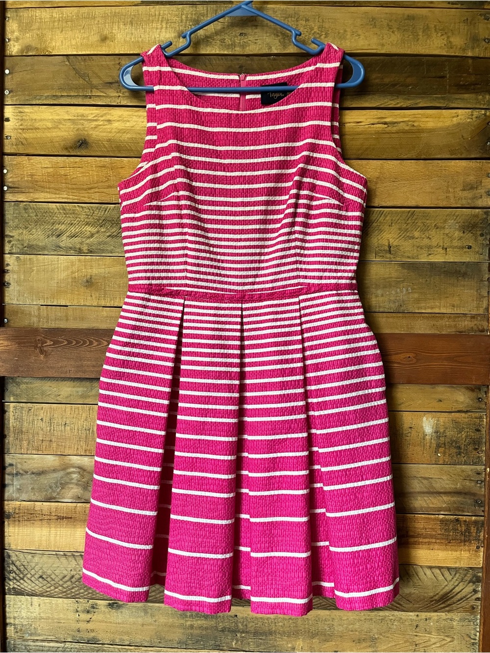 Taylor Hot Pink and White Striped Sleeveless Fit-and-Flare Dress